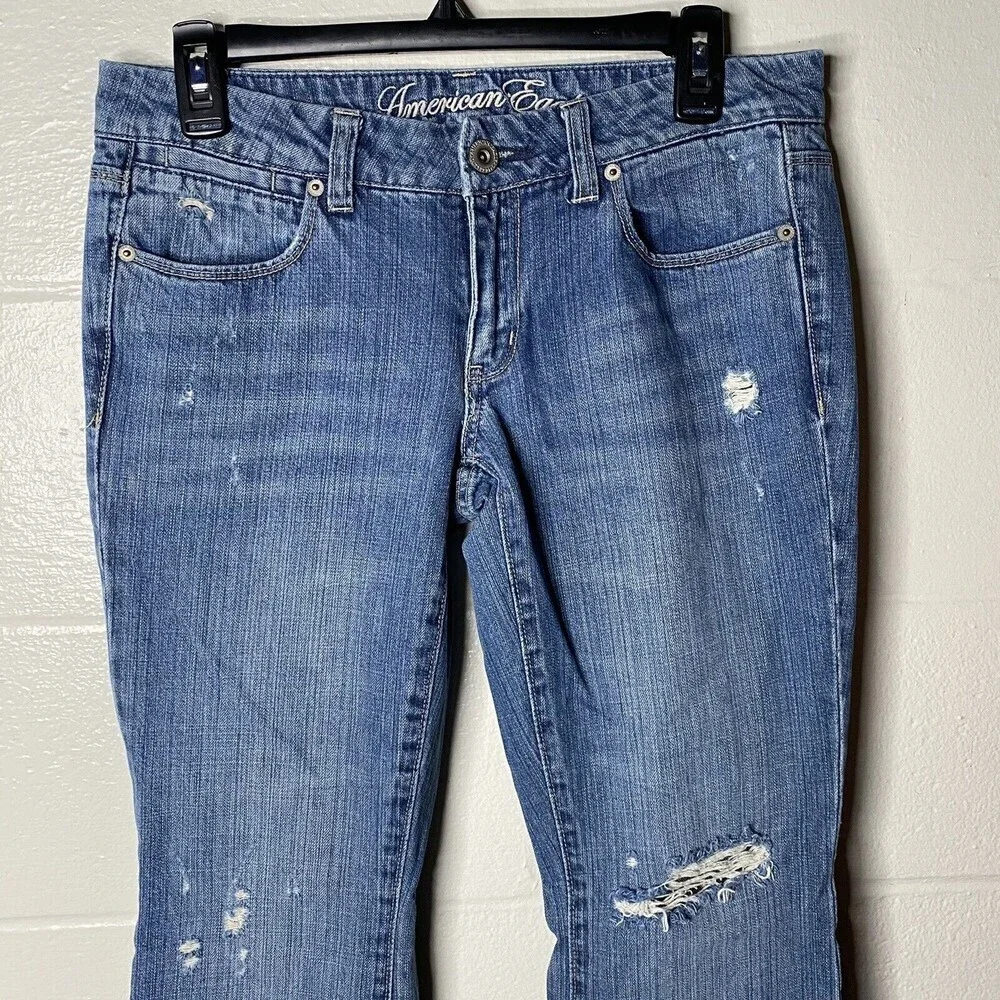 American Eagle Y2K Real Flare Jeans Womens Sz 6 Low Rise 2000s Distressed